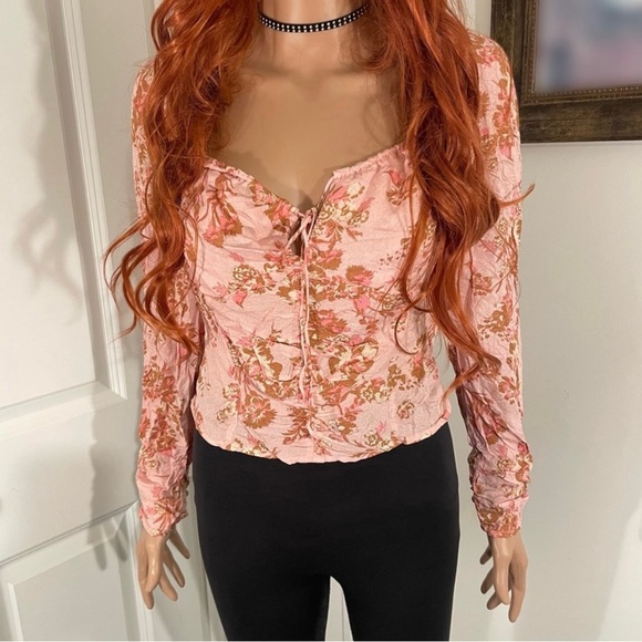 NWT FREE PEOPLE Hilary Printed Top / Blouse | Pink | Size L - Picture 11 of 11